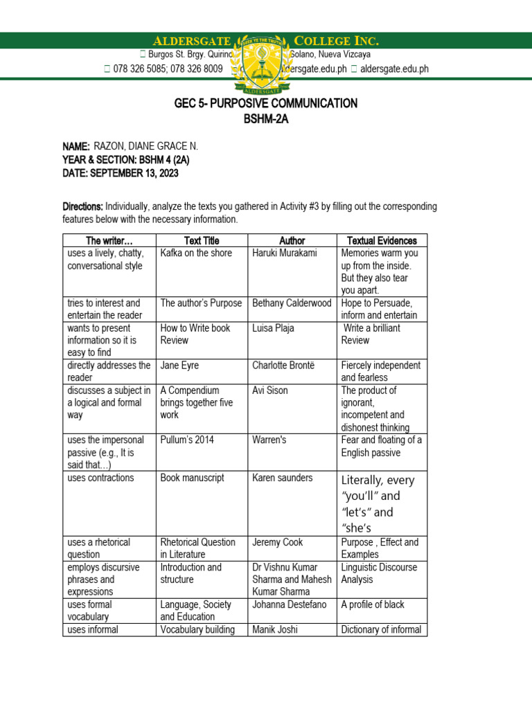 ACTIVITY 4 Purposive | PDF | Communication | Human Communication