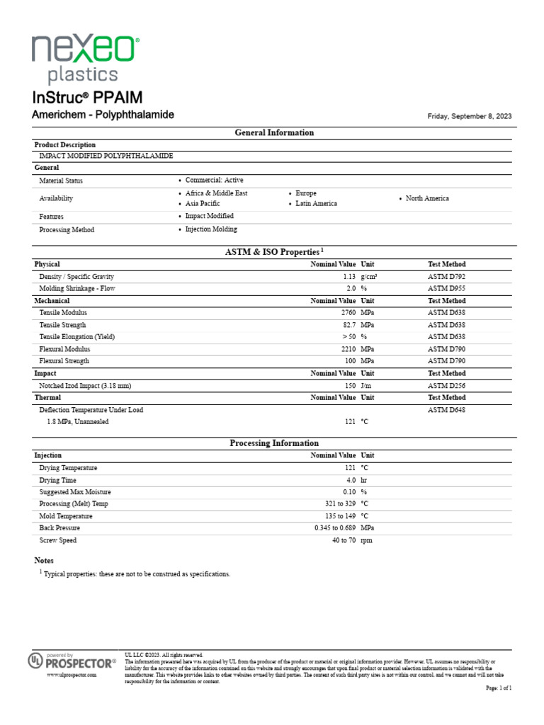 Nexeo Plastics InStruc™ PPAIM PDF Pascal (Unit) Density