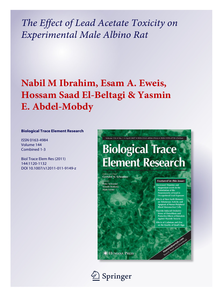 The Effect of Lead Acetate Toxicity On E PDF Reactive Oxygen