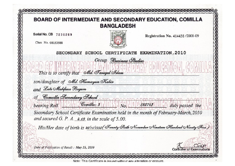SSC Certificate | PDF