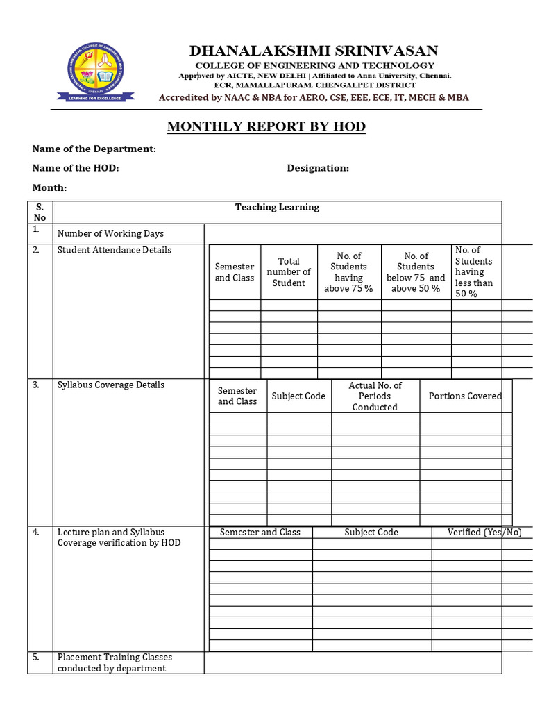 Monthly HOD Report for School Activities | PDF | Learning