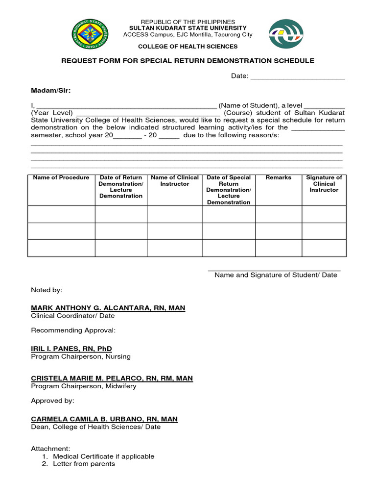 Request for Special Demonstration Schedule | PDF | Medicine | Nursing