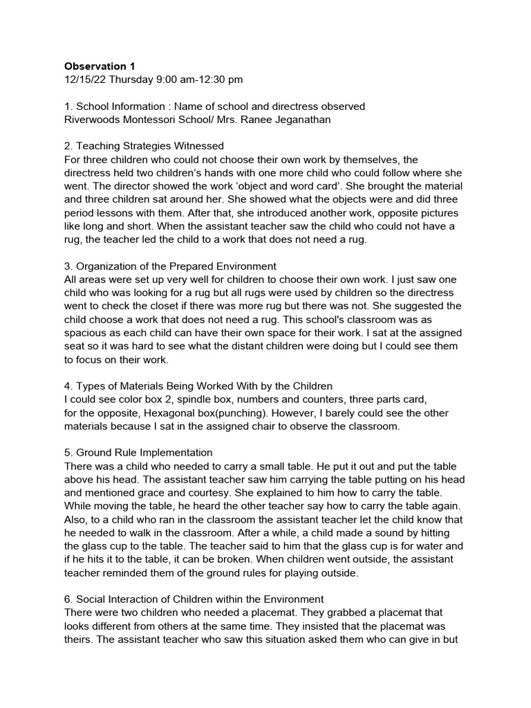 Observation 1 | PDF | Classroom | Teachers