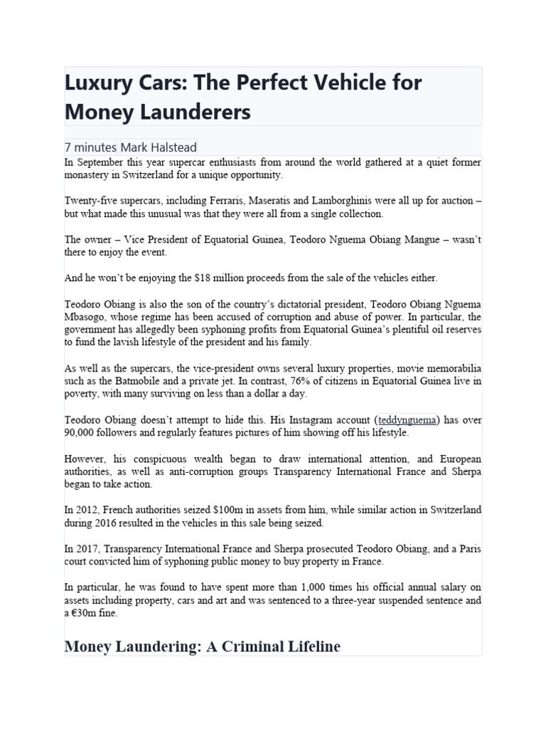 Luxury Cars The Perfect Vehicle For Money Launderers | PDF | Money