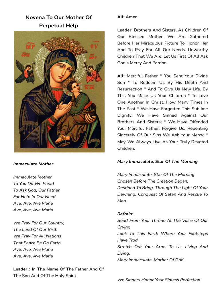 Novena to Our Mother of Perpetual Help | PDF | Mary, Mother Of Jesus ...