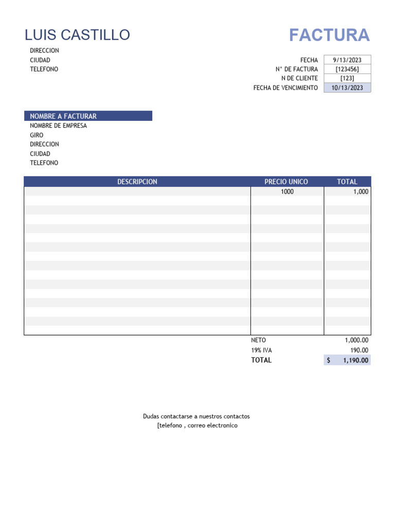 Formato de facturacion pdf spreadsheet microsoft excel