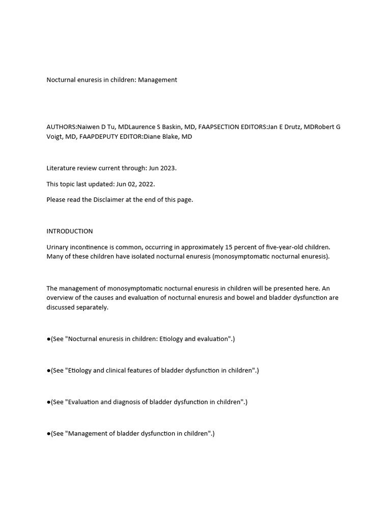 Nocturnal Enuresis PDF Nocturnal Enuresis Urinary Incontinence