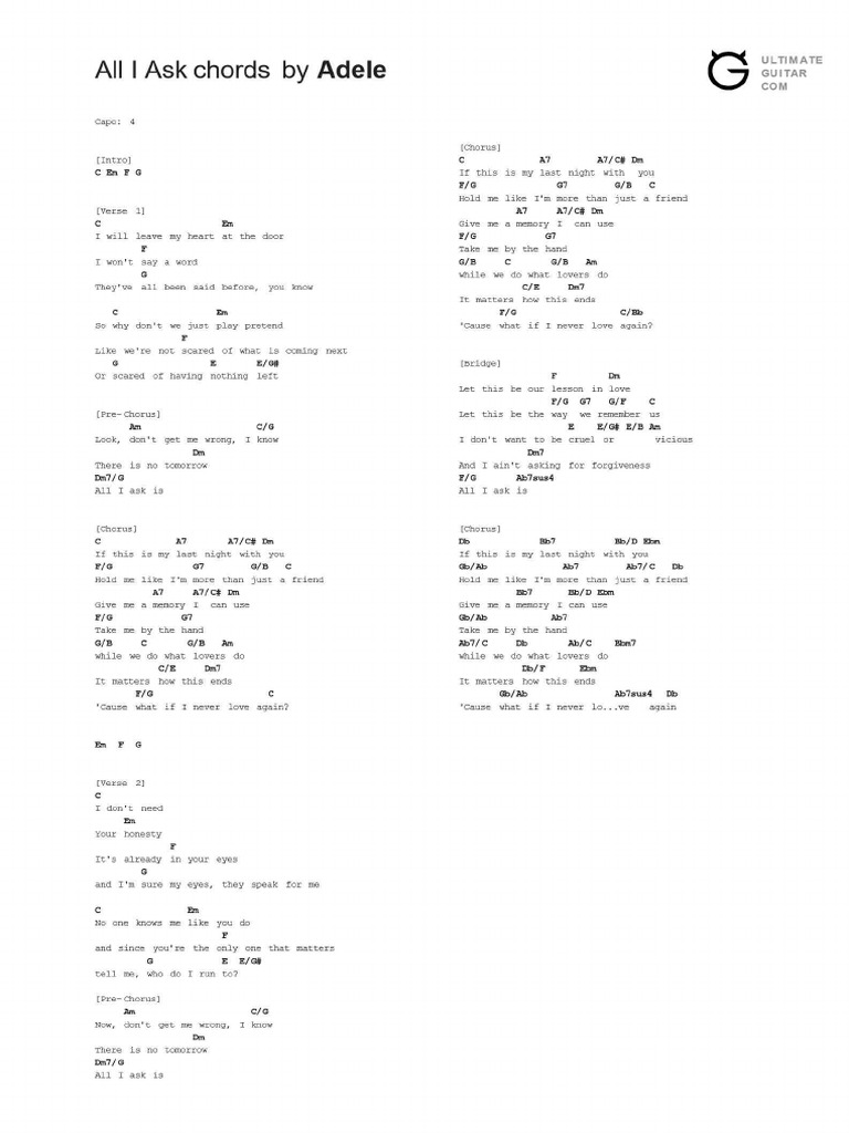 All i ask chords pdf