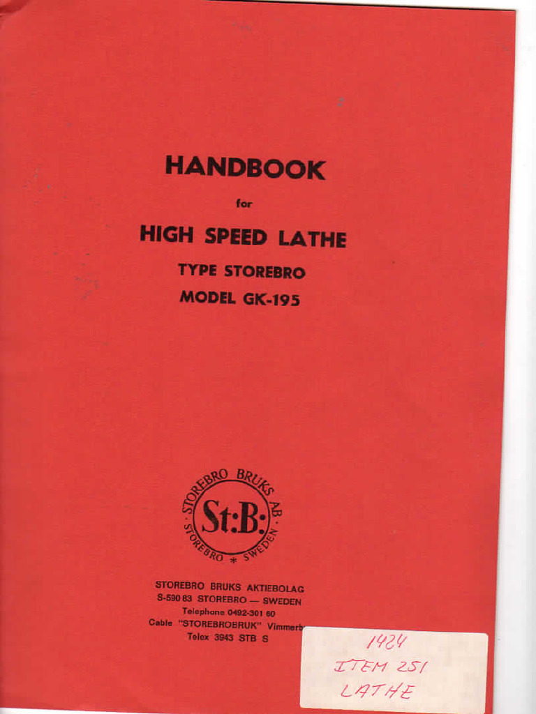 Storebro GK195 Lathe Handbook PDF