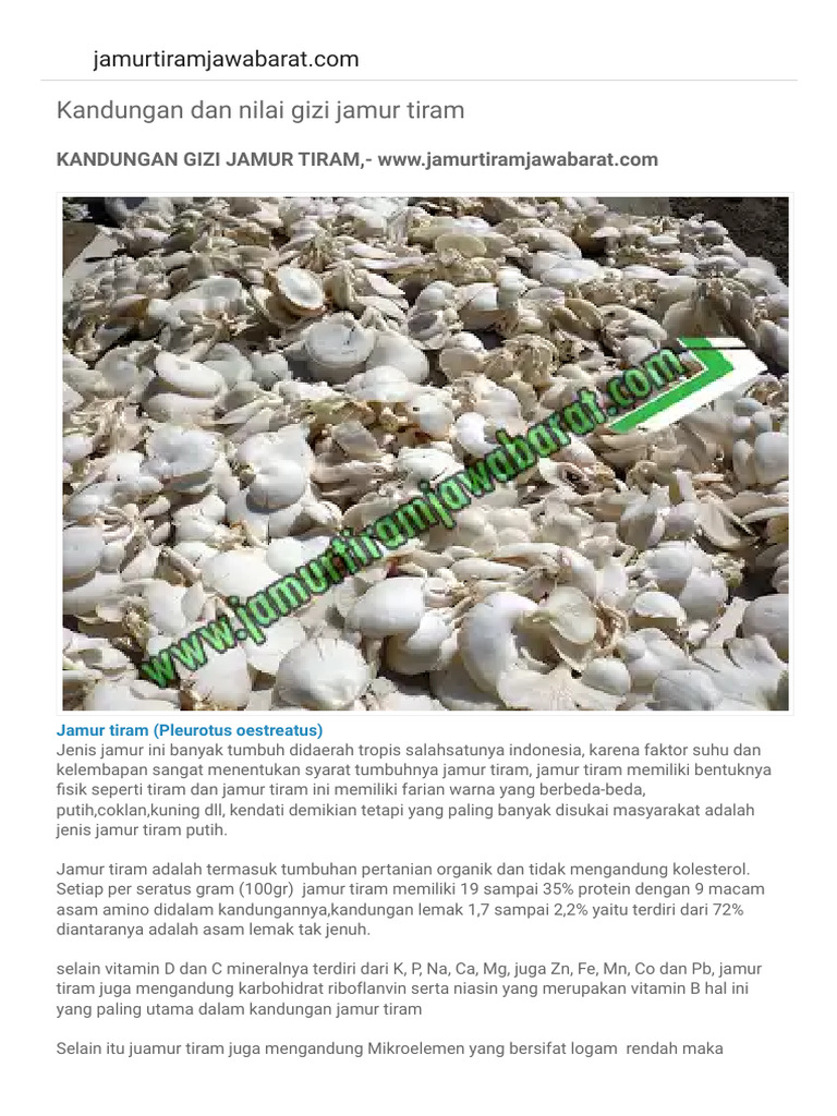 Kandungan Dan Nilai Gizi Jamur Tiram PDF