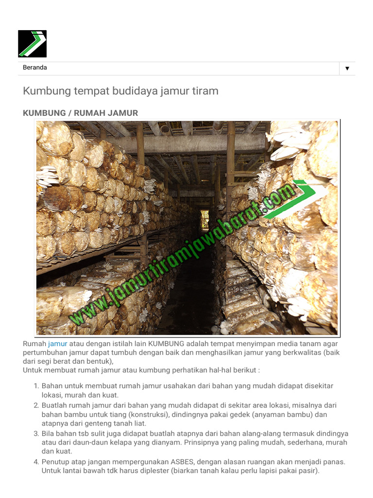 Kumbung Tempat Budidaya Jamur Tiram PDF