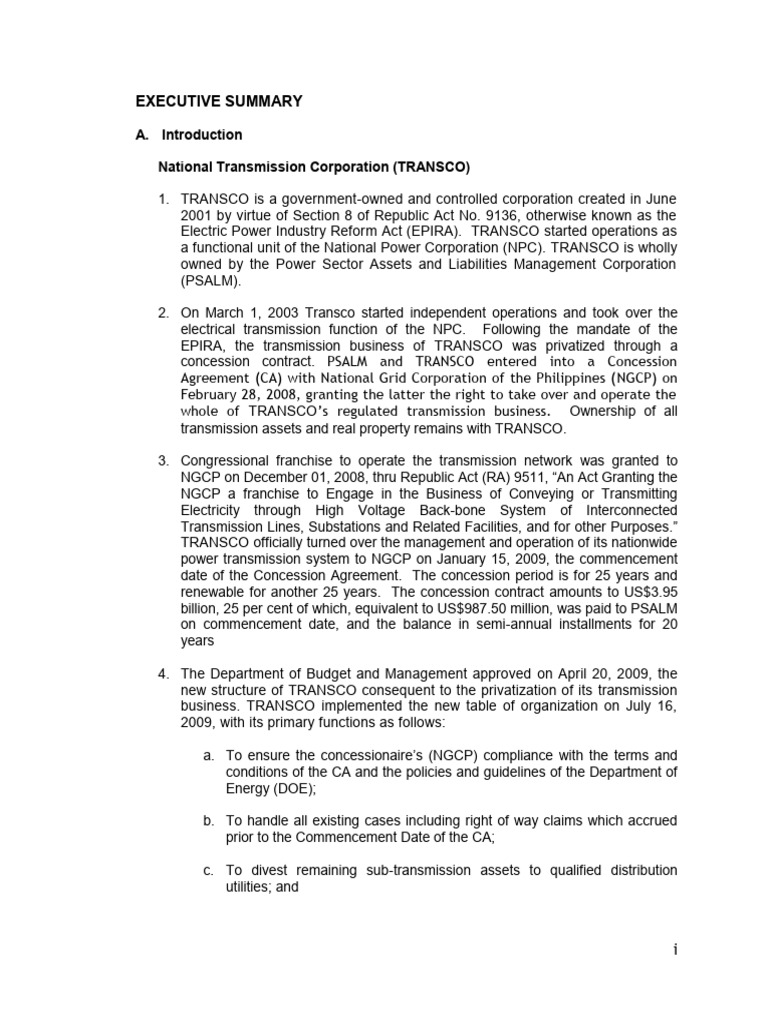 National Transmission Corporation Executive Summary 2014 PDF