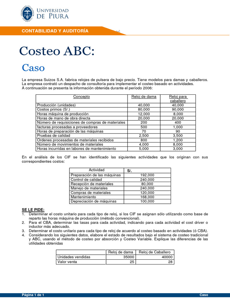 Costeo de Relojes: Análisis ABC y Tradicional | PDF | Business | Economias