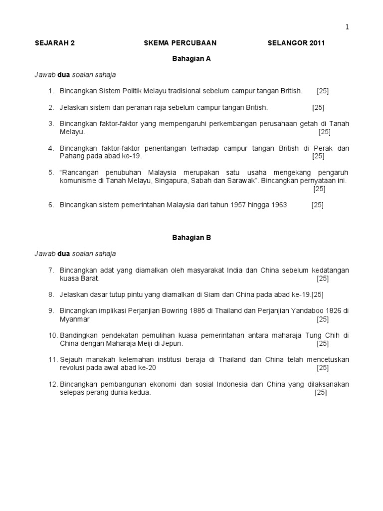 Percubaan Stpm Sejarah 2 Selangor Skema Pdf