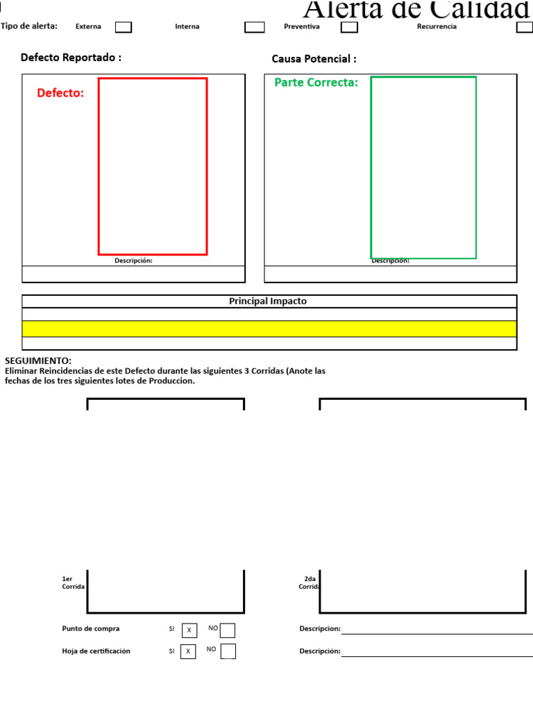 Formato de Alerta de Calidad Excel | PDF