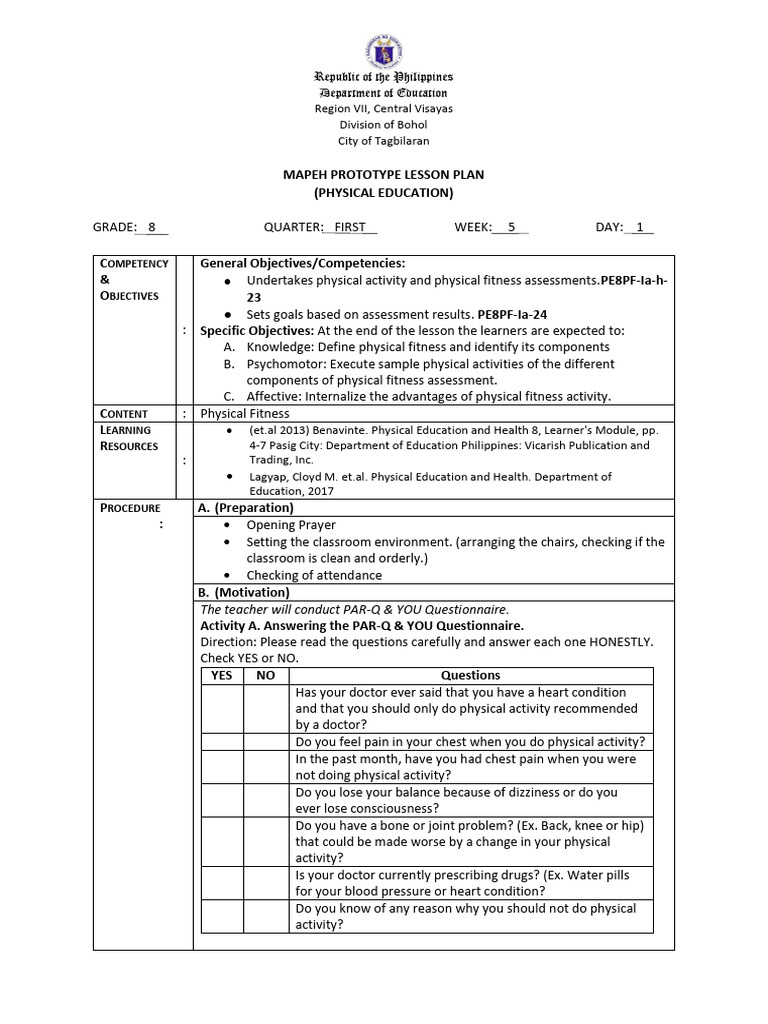 Grade 8 - P.E - Q1 | PDF | Physical Fitness | Body Mass Index