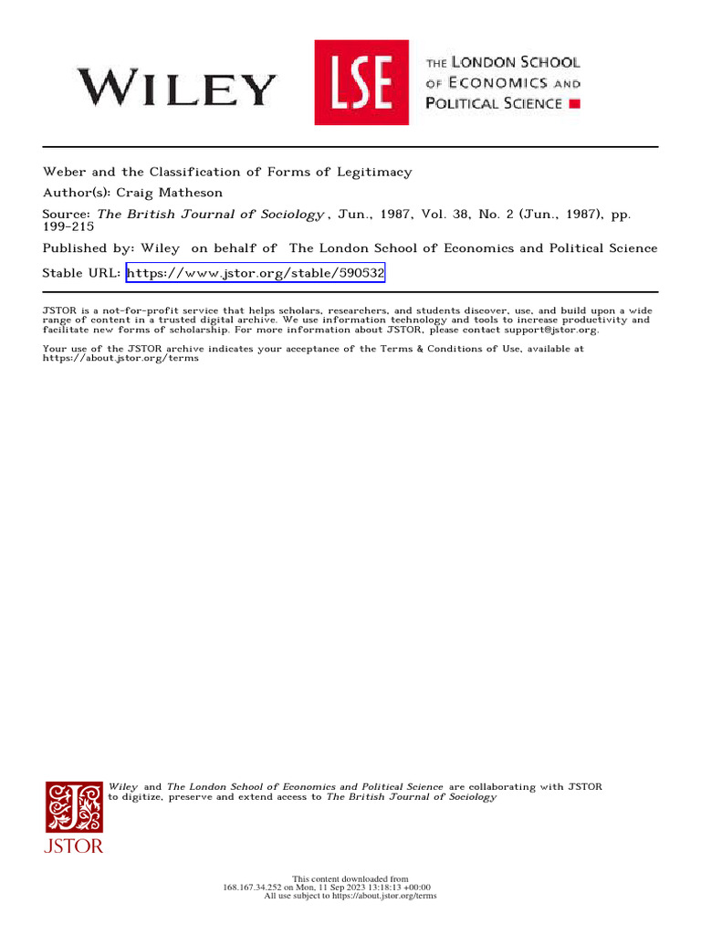 Weber's Legitimacy and Authority Types | PDF | Legitimacy (Political ...