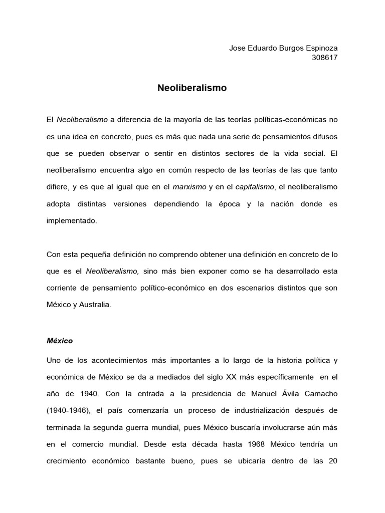 Neoliberalismo en México y Australia | PDF | México | Economias