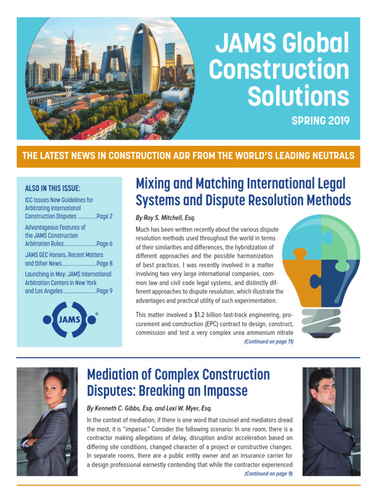 Jams Construction Newsletter PDF Arbitration Mediation