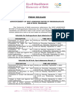 Press Release Spot Admission Round For UG Admissions 2023 DU