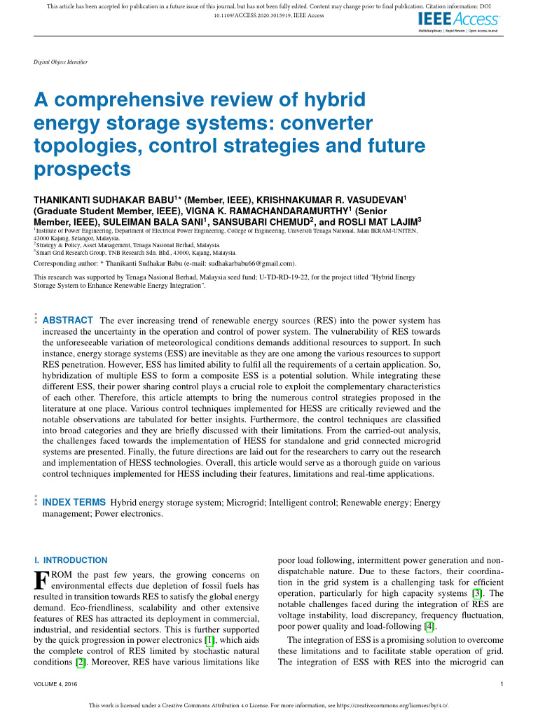 Hybrid Energy Storage Systems Review | PDF | Distributed Generation ...