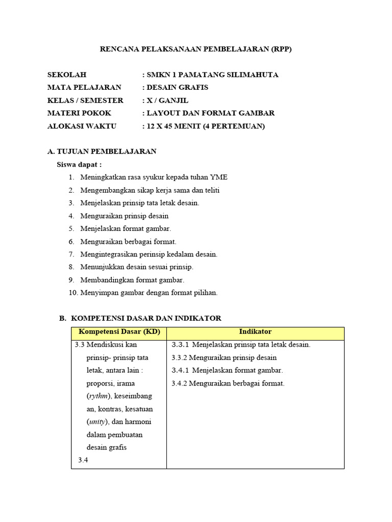 RPP Desain Grafis: Layout & Format Gambar | PDF | Seni | Komputer