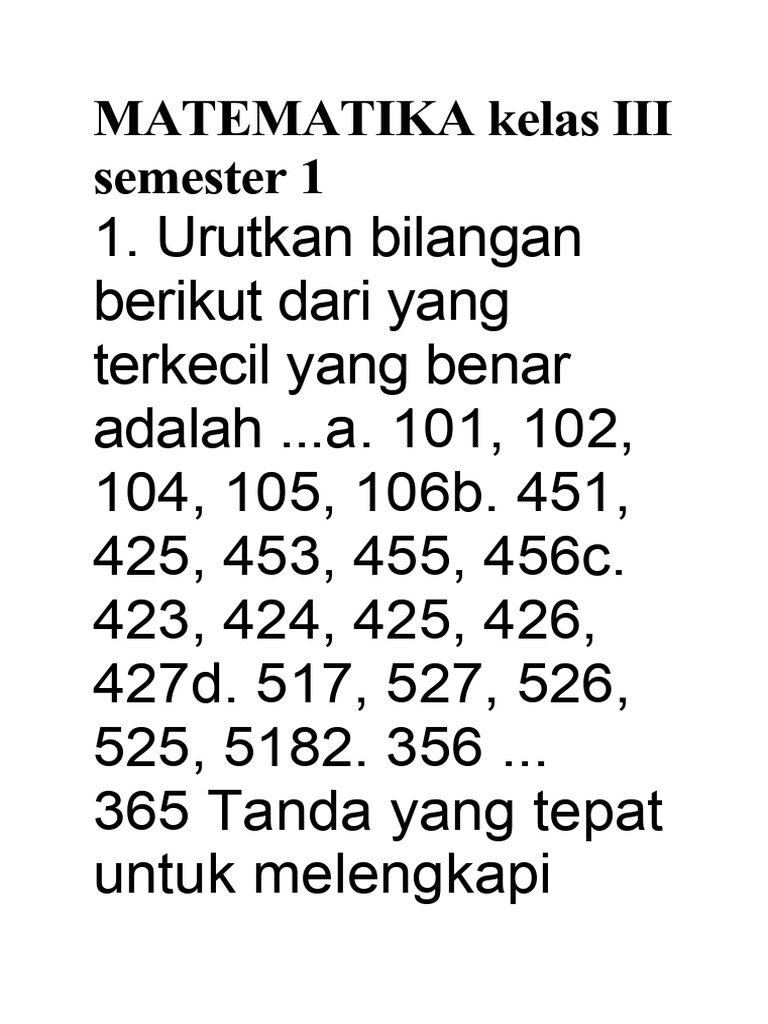 Soal Matematika Kelas 3 Semester 1 | PDF | Metode & Bahan Ajar