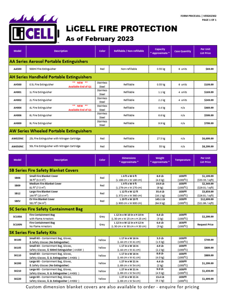 Licell Form Price 101l Ver202302 2023 Pricing List Pdf Equipment