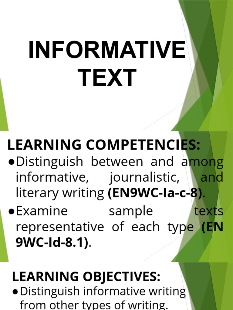 ME Eng9 Q1 0201 PS Informative Writing | PDF | Stress (Biology) | Non ...