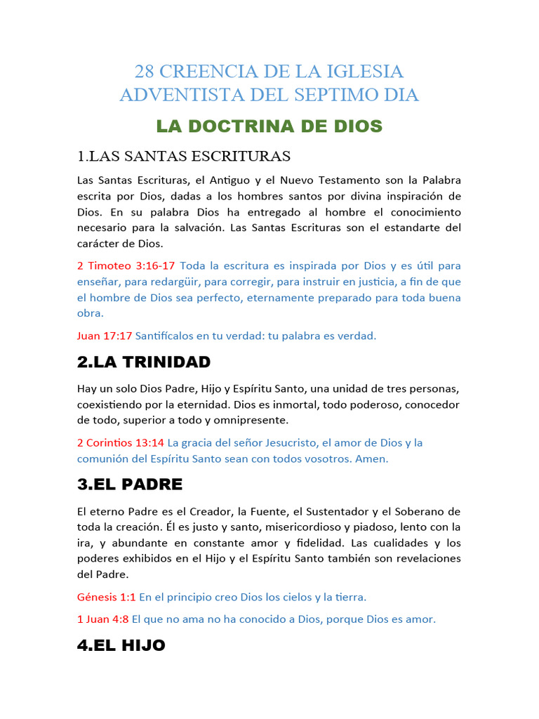 28 Creencia de La Iglesia Adventista Del Septimo Dia | PDF | Cristo ...