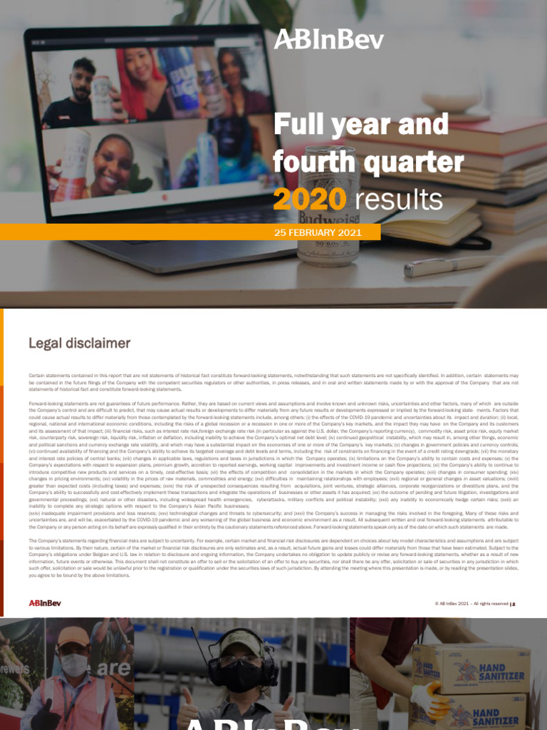 AB InBev 4Q20 Results Presentation PDF Bonds (Finance) E Commerce