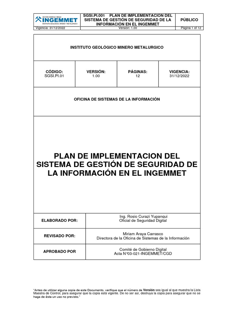 Plan Sgsi Ingemet Fsadfsda Pdf Seguridad De Información La