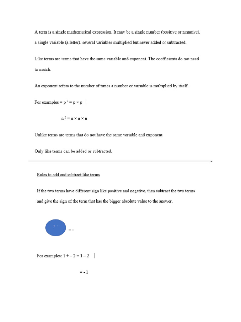 Adding and subtracting like terms pdf