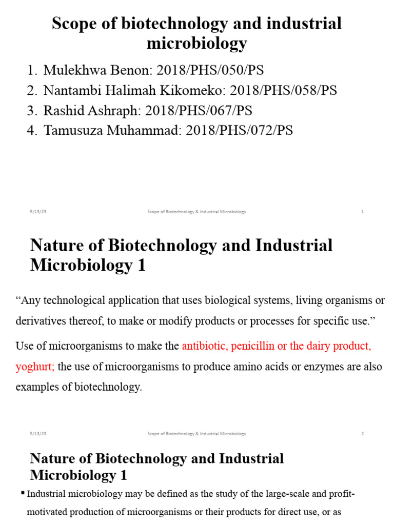 Lec11 Scope of Biotechnology and Industrial Microbiology PDF Microbiology Biotechnology