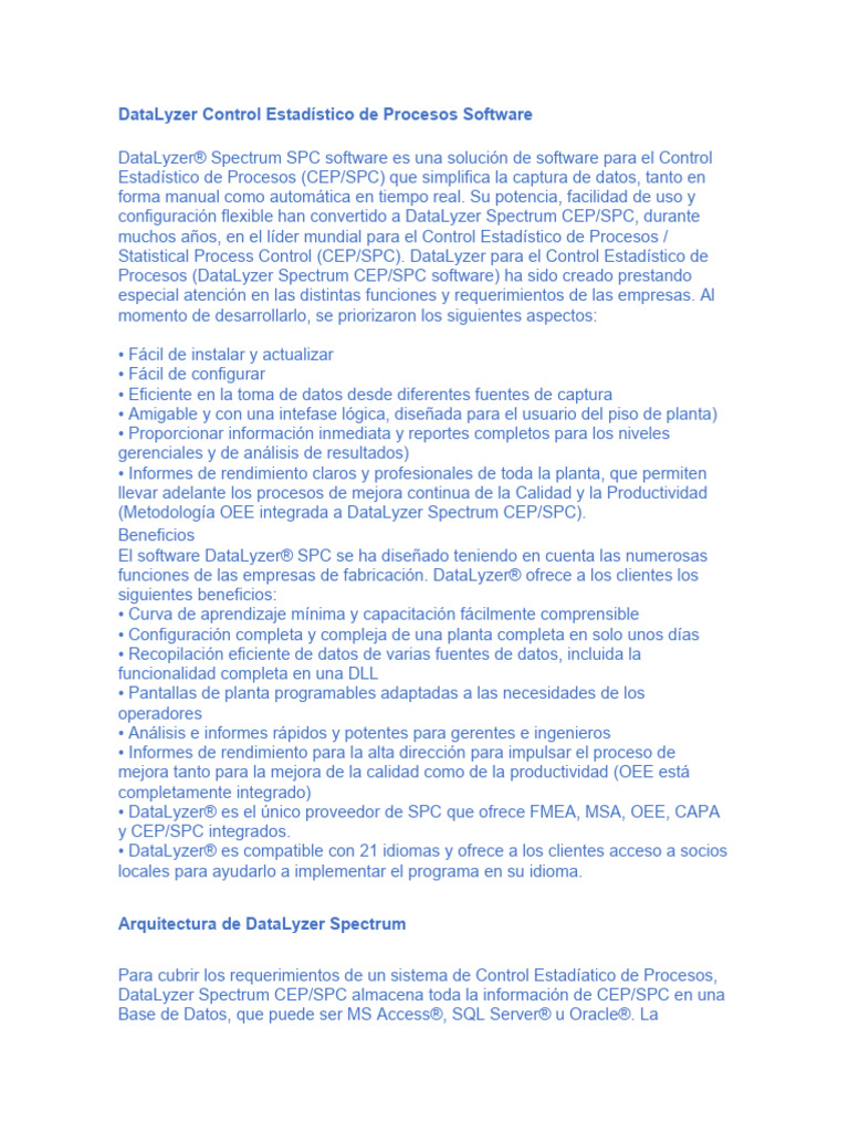 DataLyzer Control Estadístico de Procesos Software | PDF | Software ...