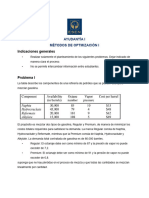 Indicaciones Generales: Ayudantía I Métodos de Optmización I