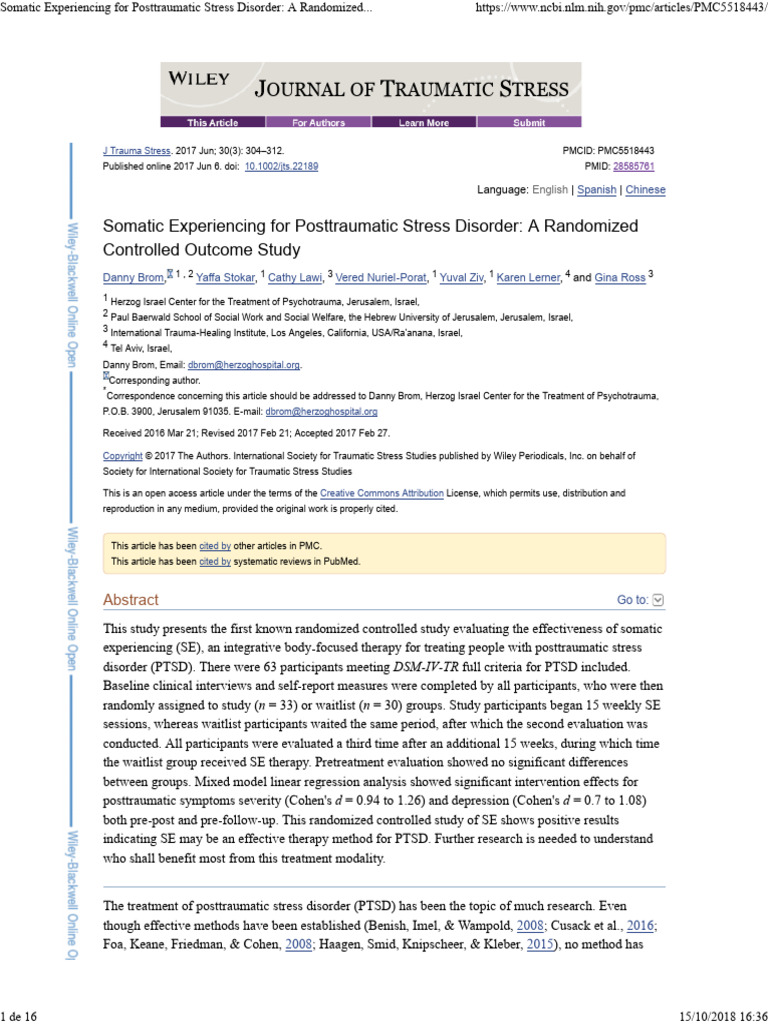 Somatic trauma release therapy research study results