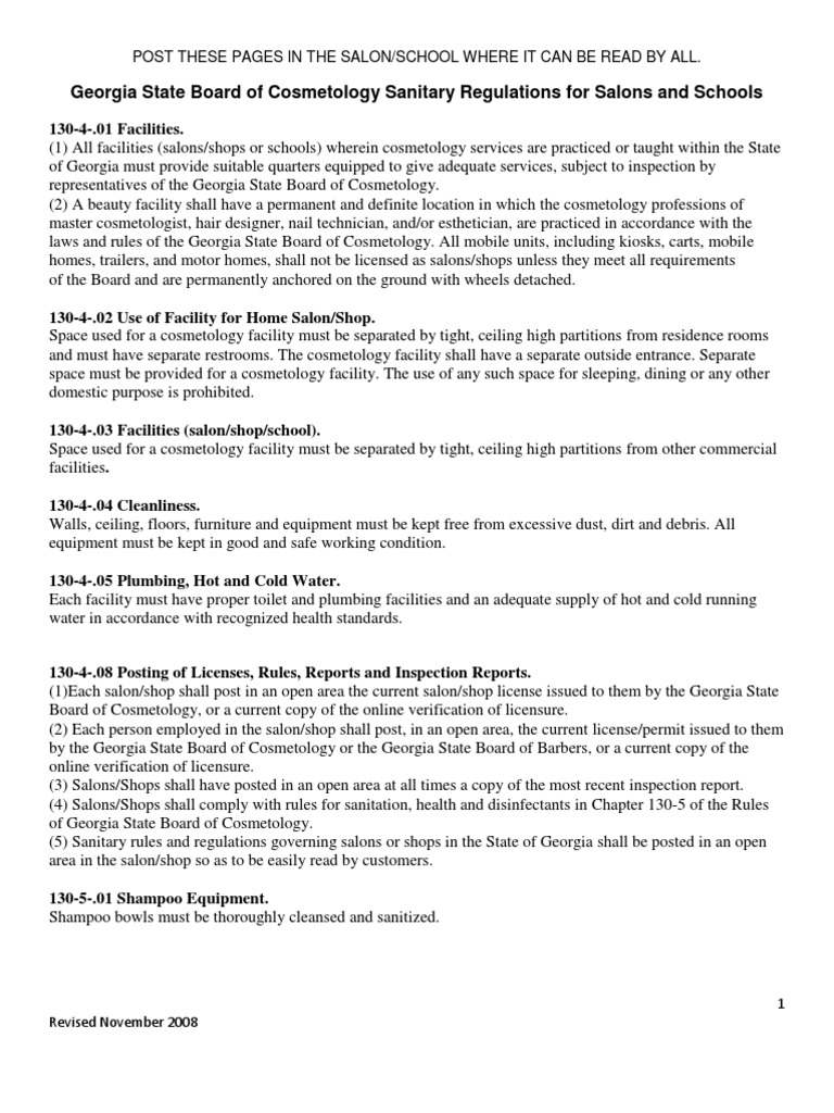 Salon Regulations Disinfectant Hygiene