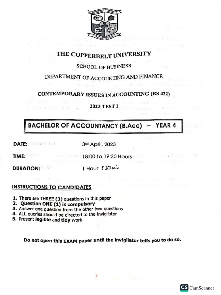 BS 422 Test 1 2023 Evening | PDF