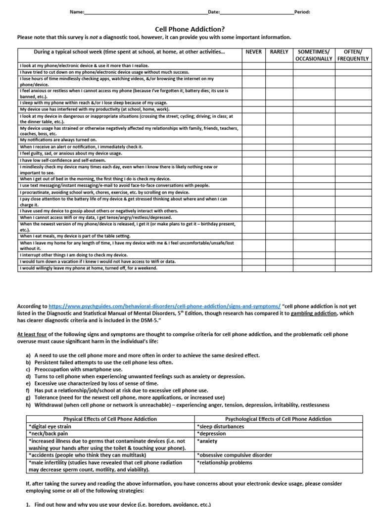 Curated visual reference: Recognizing Cell Phone Addiction Signs Pdf Psychology Photo Inspiration