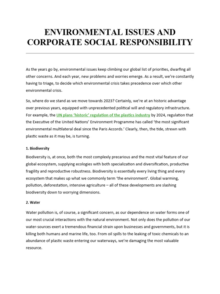 CSR and Environmental Challenges | PDF | Corporate Social ...