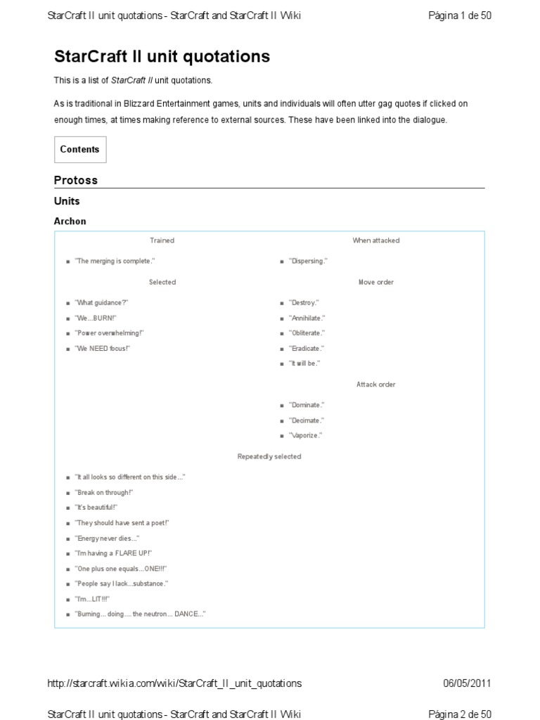 StarCraft II Unit Quotes Compilation | PDF | Prism | Unrest