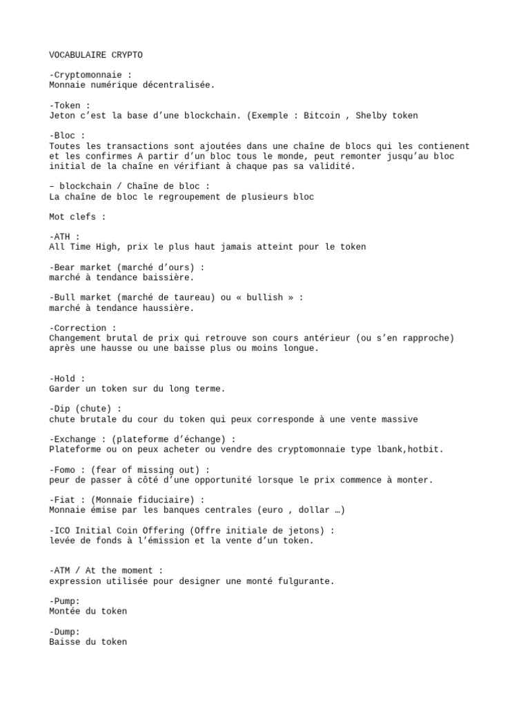 Vocabulaire Crypto | PDF | Crytomonnaies | Secteurs du service