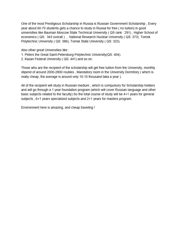 ministry of science and higher education of the russian federation scholarship