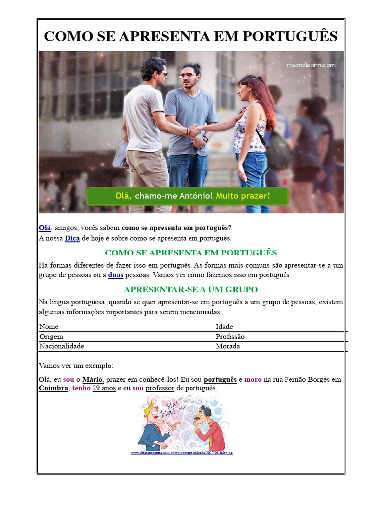 Como se Apresentar em Português | PDF | Português (idioma) | Prazer