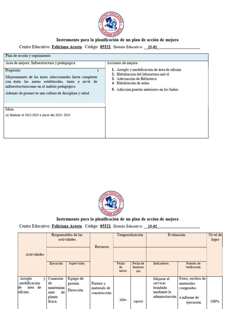 Plan de Acción para Mejora Educativa | PDF | Laboratorios