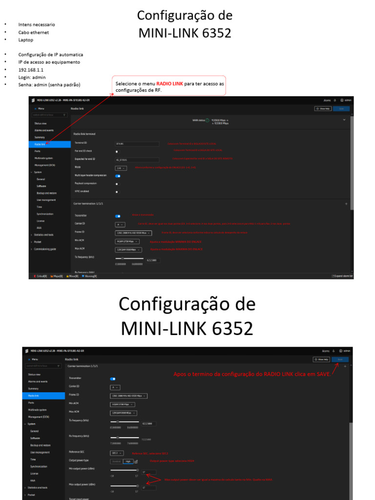 Configuração do MINI-LINK 6352 | PDF | Padrões de computador | Padrões ...