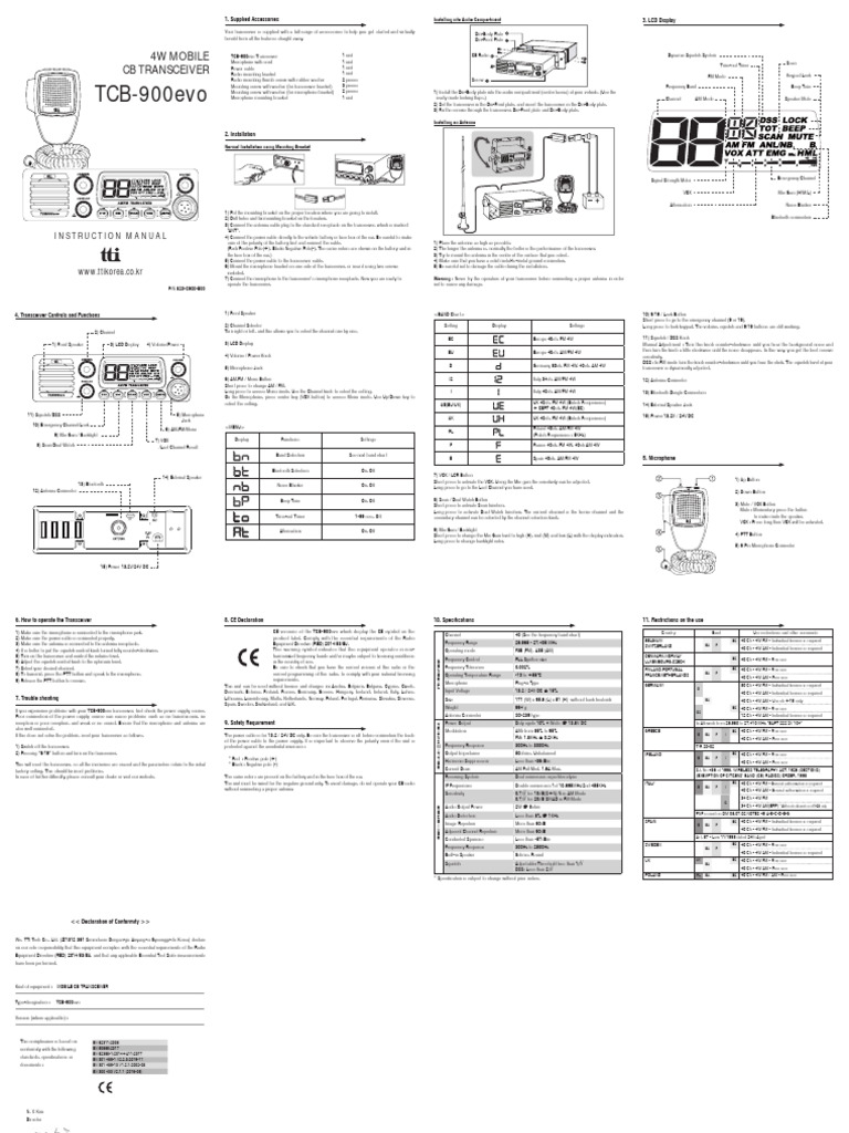 Manual de Utilizare Statie Radio Auto CB Tti tcb900 Evo PDF Power