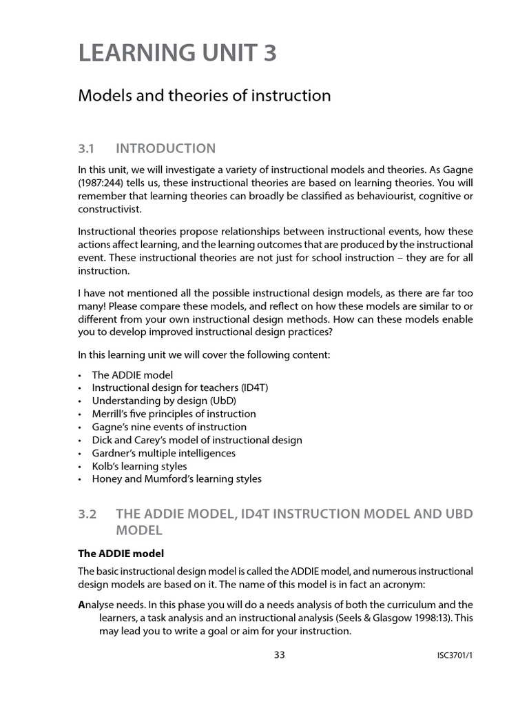 Learning Unit 3 PDF Instructional Design Learning Styles