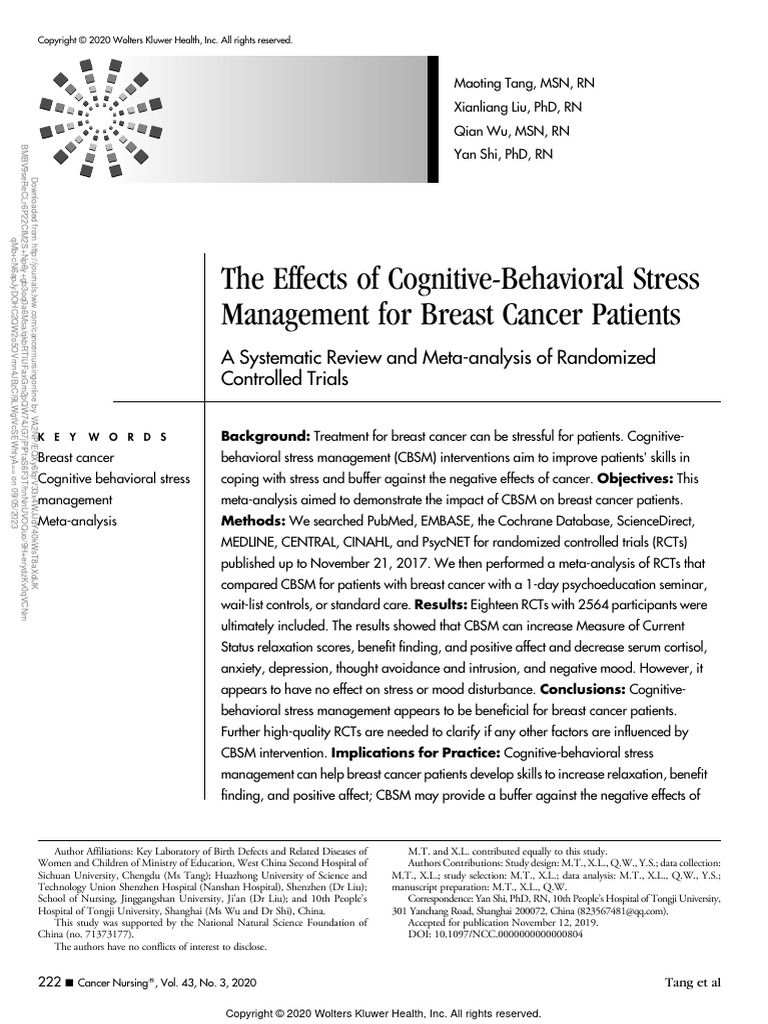 The Effects of Cognitive Behavioral Stress.6 | PDF | Cognitive ...